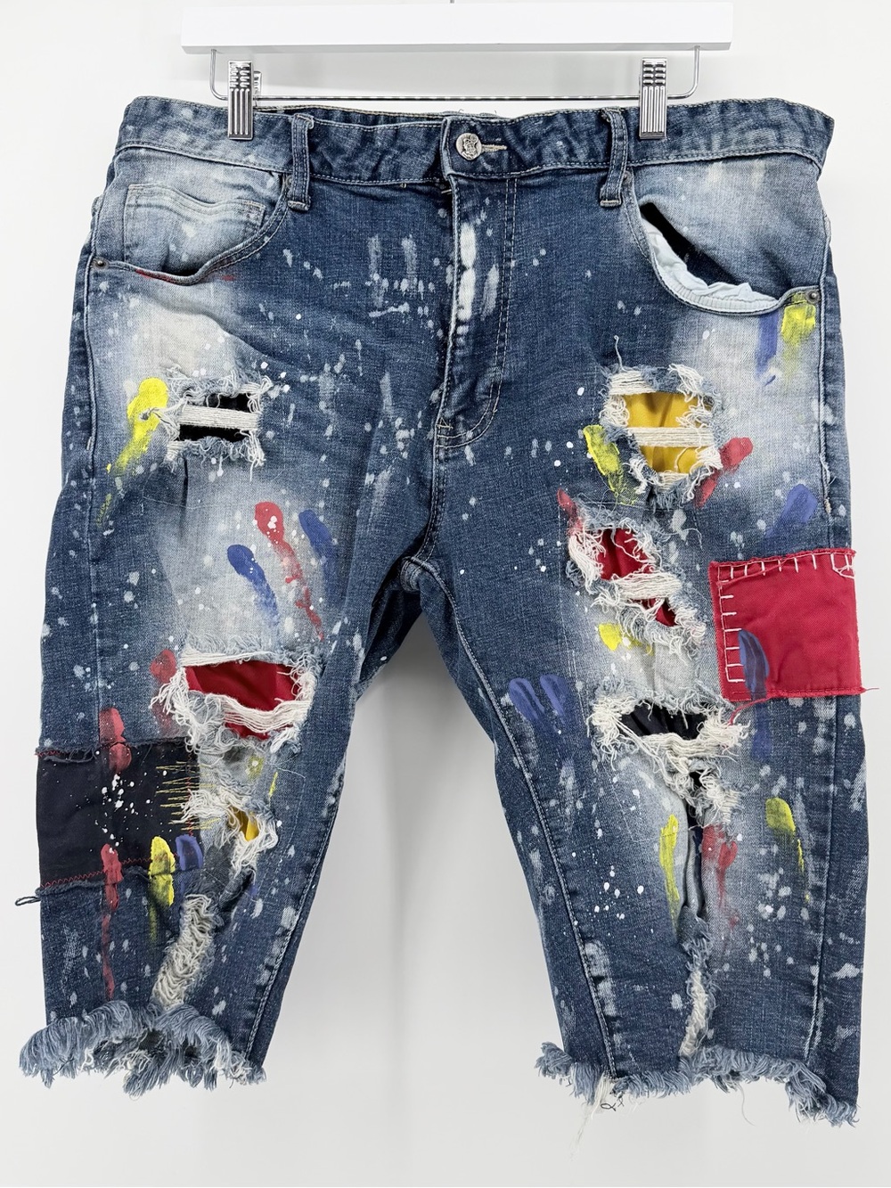 Grindhouse 38 (Fits 35) Distressed Paint Splatter Patch Jean Shorts Jorts Urban